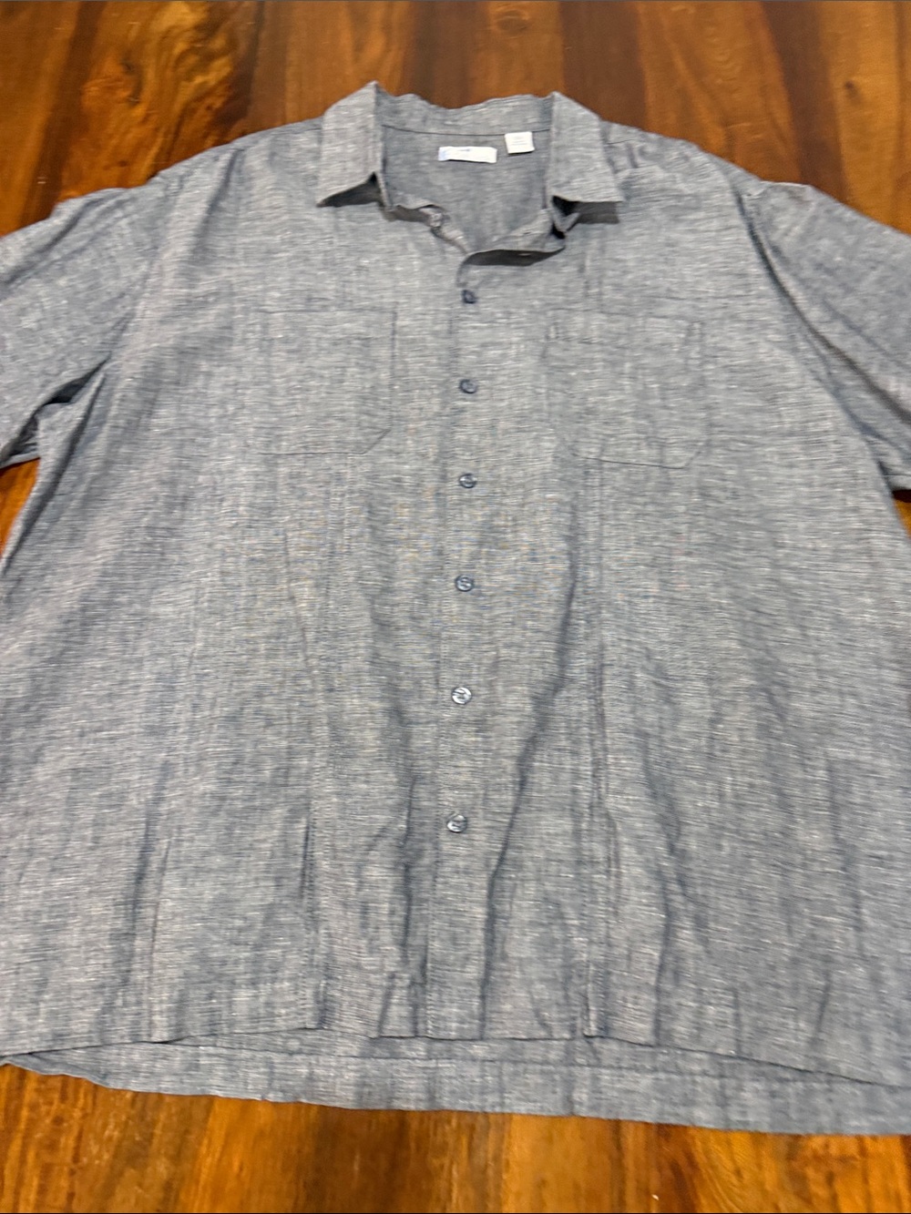 Men's Lightweight Navy Linen-Blend Button Down Shirt